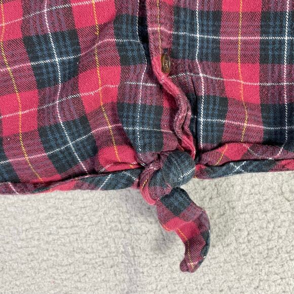 Forever 21 Plaid Flannel Button Front Long Sleeve Crop Tie Shirt Red L - Picture 6 of 9